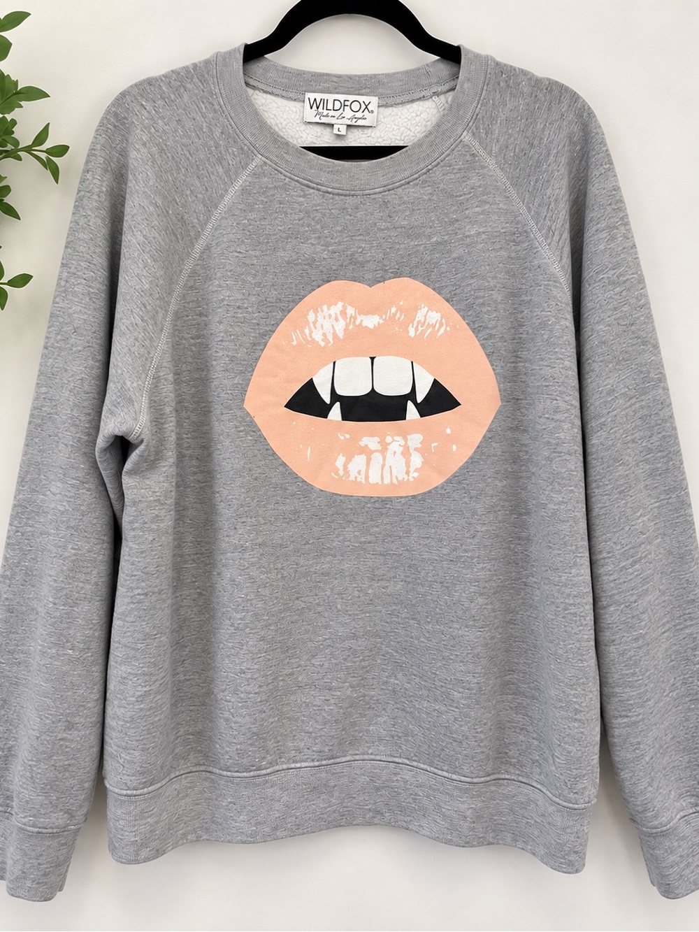 Wildfox Gray Crewneck Sweatshirt with Peach Lip Graphic